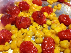 Hot from the oven, roasted corn and tomatoes