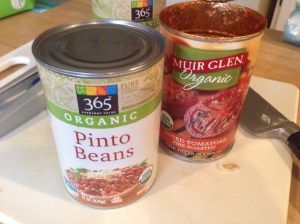Our chili fixins' include fire-roasted diced tomatoes and pinto beans (organic would be great....)