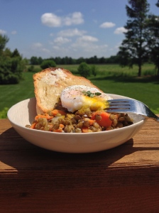 A perfect vegetarian brunch, lunch or dinner - French Lentils with Poached Eggs
